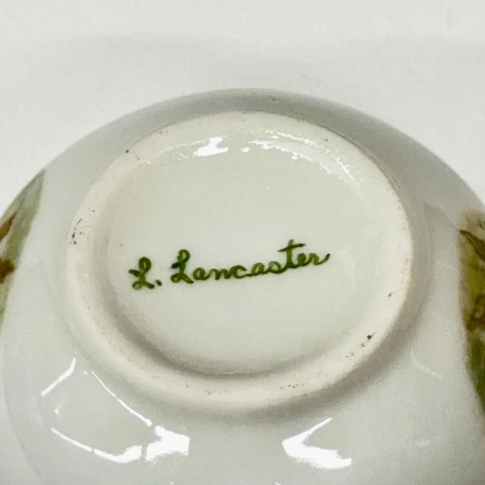 L Lancaster Hand Painted Mushroom Porcelain Jam Pot with Lid and‎ Spoon Vintage